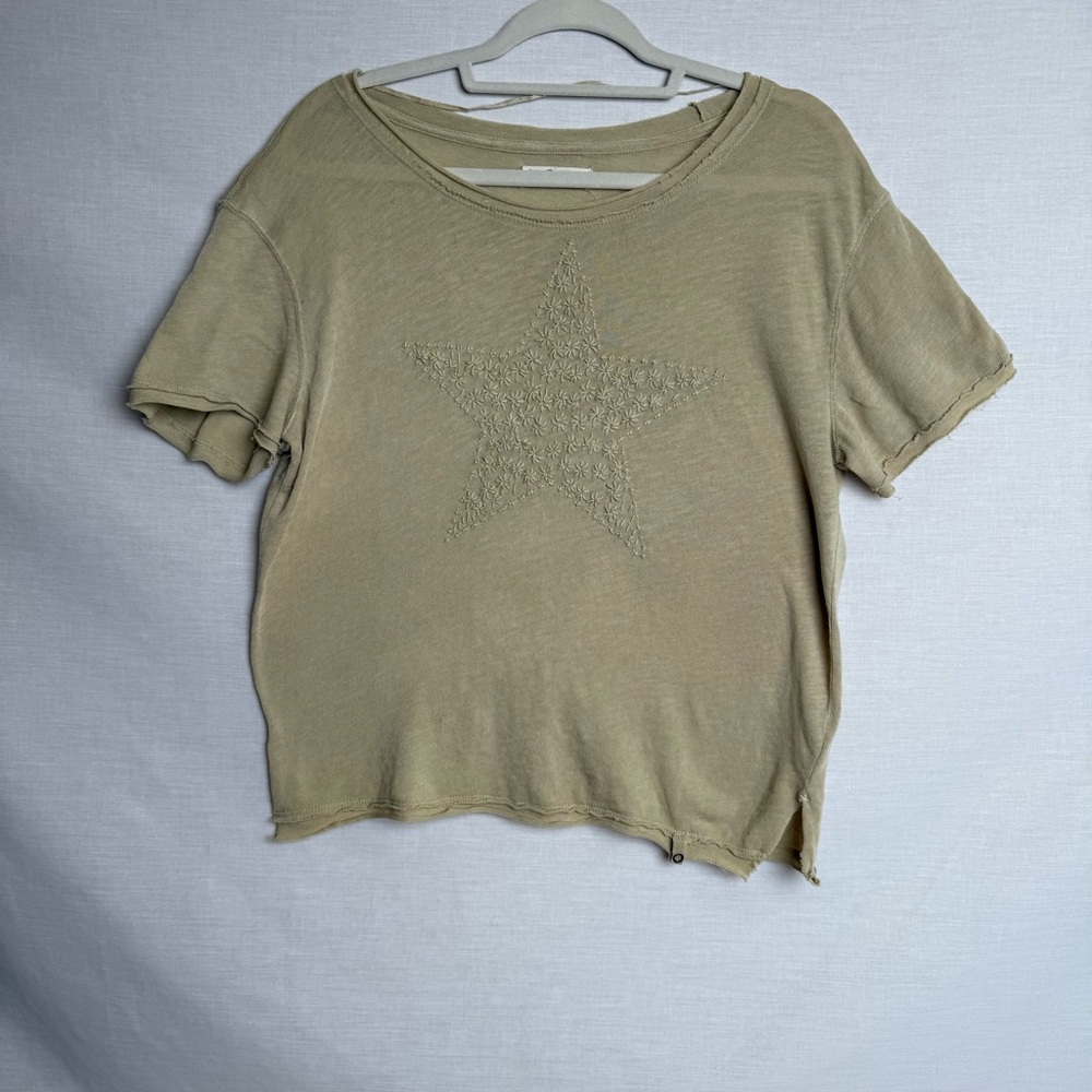 We The Free by Free People – Star Embroidered Distressed Tee- Women’s Small